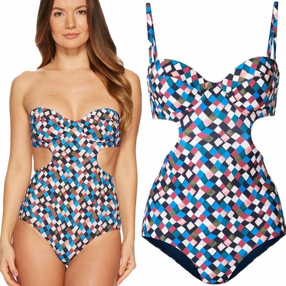 Tory Burch Other - Tory Burch Clemence Cutout One Piece Swimsuit L Multicolor Prism Print Underwire
